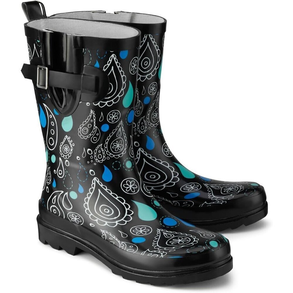 Women's Classic Paisley Black Fashionable Waterproof Garden Mud Rubber Rain Boot